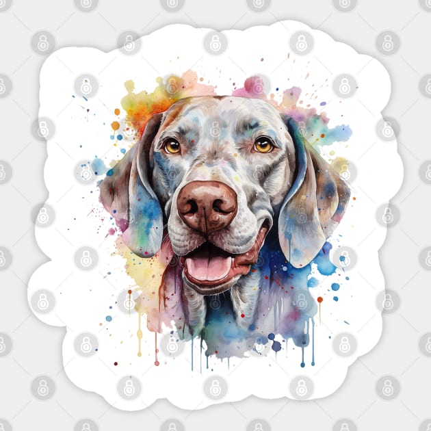 Weimaraner Bright Watercolor Painting Sticker by nonbeenarydesigns